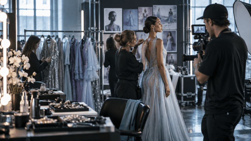 backstage in show during fashion week